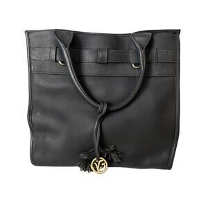 Johnston & Murphy Black Leather Tote Bag Purse Gold Logo Charm | Large Interior